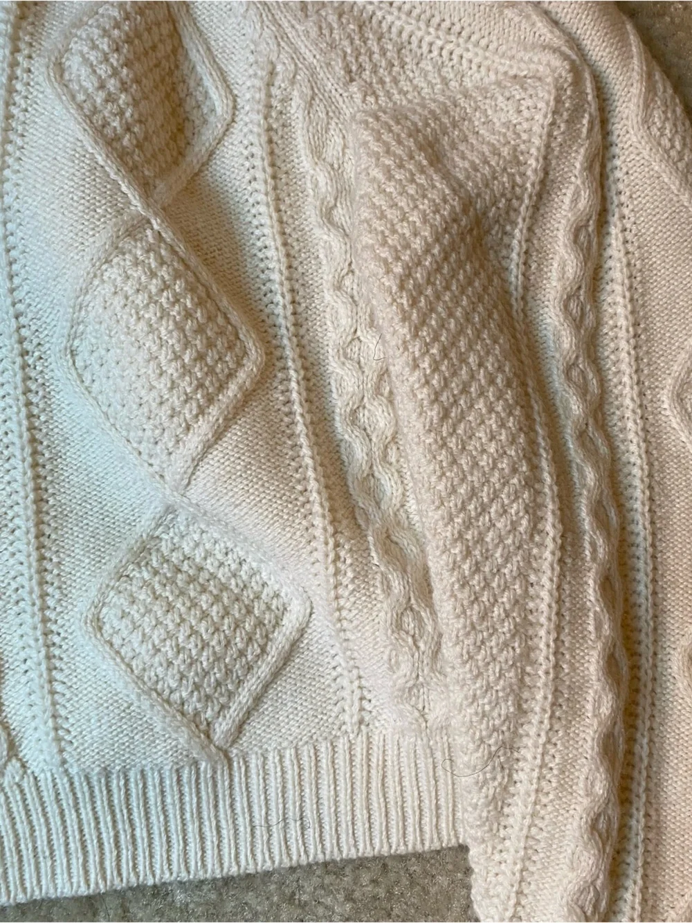 Madewell Cable Knit V-Neck Crop Cottagecore Cardigan Sweater in Cream Size Small
